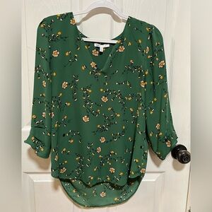 DR2 Green Floral Blouse with Yellow Accents